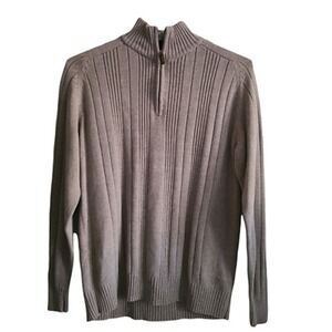 OSCAR DE LA RENTA Cotton 1/4 Zip Mock Neck Tan‎ Long Sleeve Sweater Men's Large
